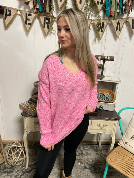 Pink Washed V-Neck Sweater