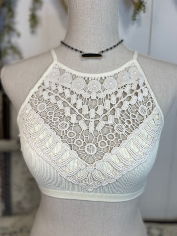 Ivory Crochet Lace High Neck Bralette