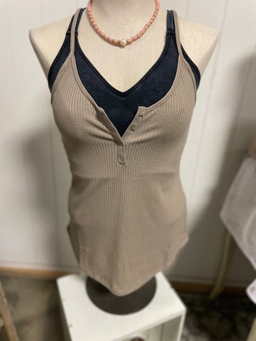 Lt. Mocha Ribbed Half Snap Cami