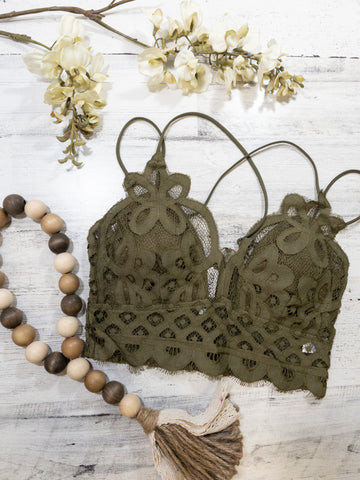 Dusty Olive Crocheted Lace Bralette